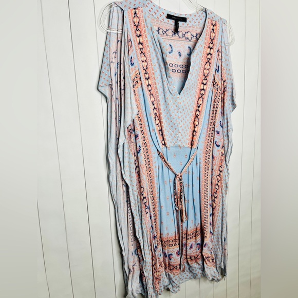 BCBGmaxazria Alexi Blue Peach Combo Print Kaftan Mini Dress Summer Resortwear S - Picture 6 of 11